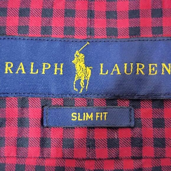 Polo Ralph Lauren Shirt Men's Medium Red Buffalo Plaid Slim LS Button Up Flannel - Picture 5 of 7